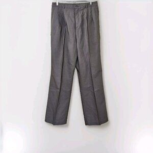 Uniqlo Pants Women L Olive Linen Blend Front Crease Straight Leg Office Business